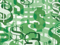 Million Dollars Seamless Pattern with USD Dollar Sign. Raining money stack grunge background. Horizontal version.